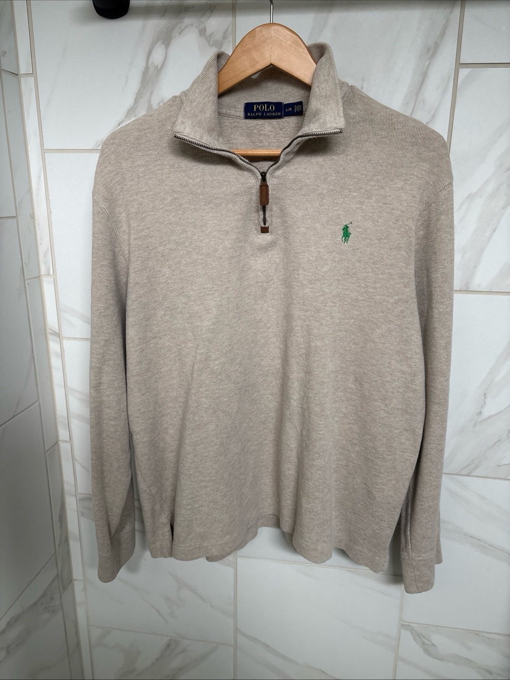 Polo by Ralph Lauren Beige Quarter-Zip with Green Pony large